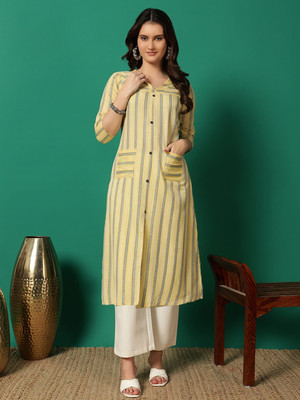 EMPIRE STYLE Women Woven Design A-line Kurta(Yellow)