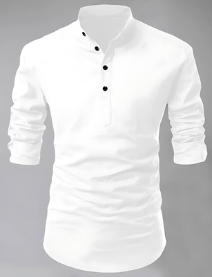 PoshSide Men Solid Flared Kurta(White)