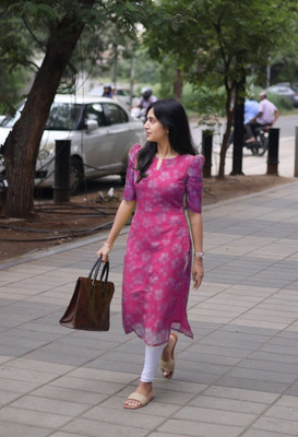 harrica Women Printed A-line Kurta(Pink)