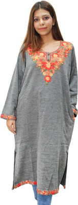Hautemoda Women Embroidered Straight Kurta(Grey)
