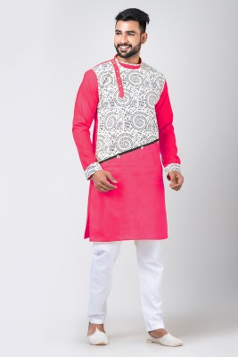 Increaft Men Printed Straight Kurta(Pink)