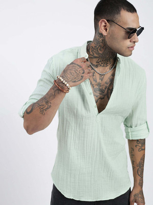 SHOWOFFFF Men Solid Straight Kurta(Green)