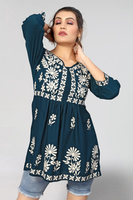 Winza Designer Women Embroidered Cape Top Kurta(Blue)