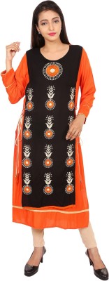 VAIDIKI Women Embroidered, Embellished Straight Kurta(Orange)