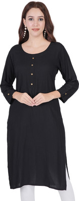 Peppy Hues Women Solid Straight Kurta(Black)