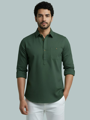 Vida Loca Men Solid A-line Kurta(Dark Green)