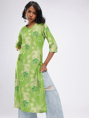 Anouk Rustic Women Printed Straight Kurta(Green)