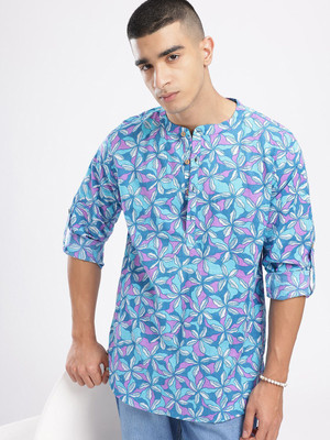 Anouk Rustic Men Floral Print Straight Kurta(Multicolor)