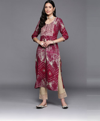 LIBAS Women Embroidered Straight Kurta(Maroon)