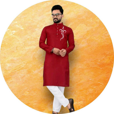 Mamta Biswas Men Printed Straight Kurta(Red)