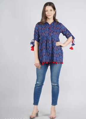 Suraj Enterprise Women Floral Print Tunic Kurta(Blue)