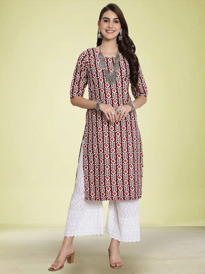Moda Rapido Women Floral Print Straight Kurta(Maroon)