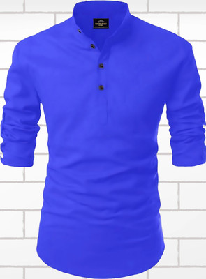 ETHNICBLISS Men Solid Straight Kurta(Dark Blue)