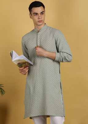 FUBAR Men Self Design Straight Kurta(Light Green)