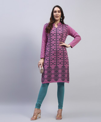 HEMLOCK Women Self Design Straight Kurta(Pink)