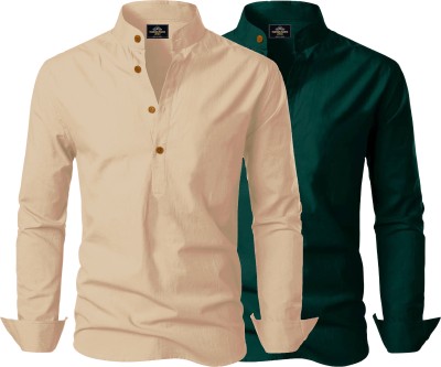 Kavyangle Creation Men Solid Straight Kurta(Gold, Green)