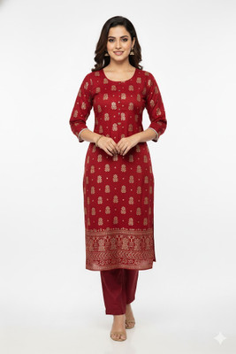 RIDDHI CLOTHING Women Printed Straight Kurta(Red)
