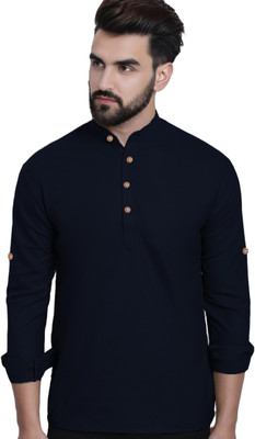 Yugnik Men Solid Straight Kurta(Dark Blue)
