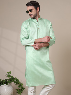 ADHIRAJAN Men Embroidered Straight Kurta(Light Green)