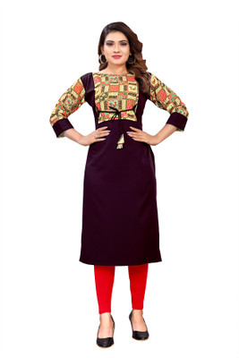 KHANJAN FASHION Women Printed Straight Kurta(Black)