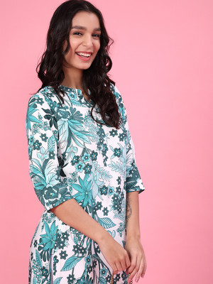V-MART Women Printed A-line Kurta(White)