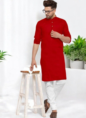 Krisha trend Men Solid Straight Kurta(Red)