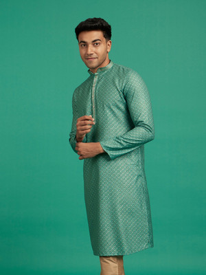 DIWAS by Manyavar Men Printed Straight Kurta(Green)