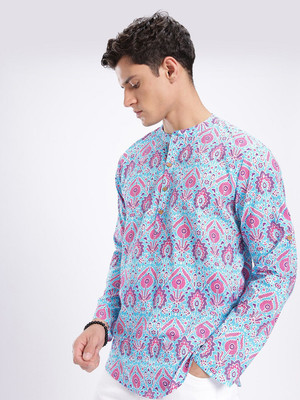 Anouk Rustic Men Printed Straight Kurta(Blue)