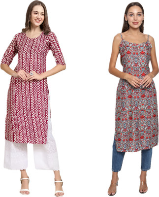 HouseOfCommon Women Printed Straight Kurta(Multicolor)