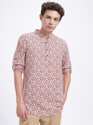 Anouk Rustic Men Printed Straight Kurta(White)