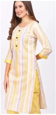 shadowenterpris Women Printed Straight Kurta(Yellow, White)