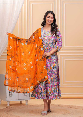 Krishnagallery Women Animal Print A-line Kurta(Orange)
