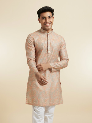 DIWAS by Manyavar Men Printed, Embroidered Straight Kurta(Beige)