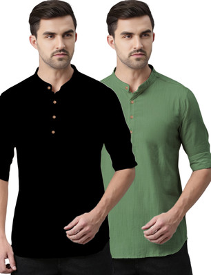 UNIFAV Men Solid Straight Kurta(Light Green)
