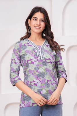 Ngised Women Printed Straight Kurta(Grey)