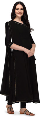 Nepyun Collection Women Solid Anarkali Kurta(Black)