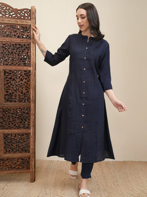 Vishudh Women Embroidered A-line Kurta(Blue)