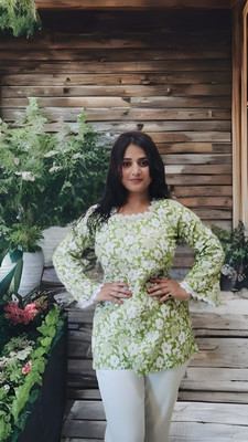 ASALACLOTHINGS Women Floral Print, Printed A-line Kurta(Green)