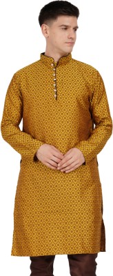 Larwa Men Self Design Straight Kurta(Yellow)