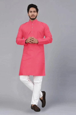 Krisha trend Men Solid Straight Kurta(Pink)