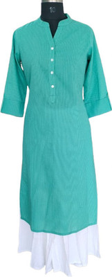 Riyashi Women Woven Design Straight Kurta(Green)