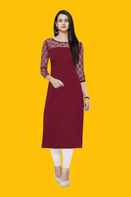 Maheshvi Women Embroidered Straight Kurta(Maroon)