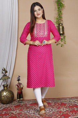 aaliya fashion Women Printed Straight Kurta(Pink)