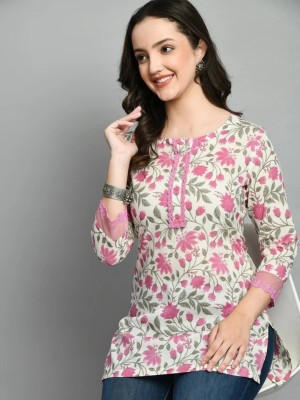 DERAIL Women Printed, Floral Print Straight Kurta(Pink)