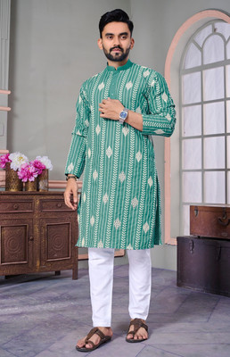 FOXDX Men Embroidered Straight Kurta(Multicolor)