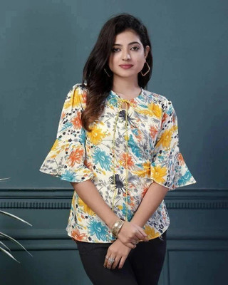 New RJP Craft Women Floral Print Flared Kurta(Multicolor)