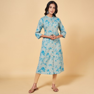 Rangmanch by Pantaloons Women Printed Flared Kurta(Blue)