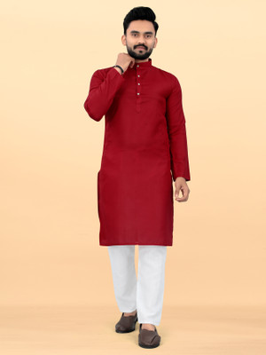 Ganesh Creation GC Men Solid Straight Kurta(Maroon)