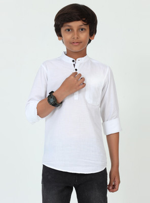 ROCKET SCIENCE Boys Solid Straight Kurta(White)