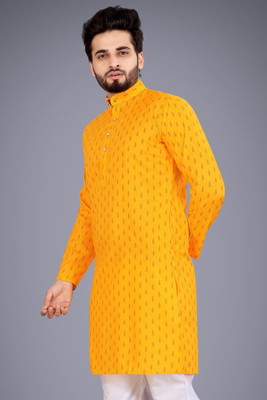 SPOQUE Men Printed Straight Kurta(Yellow)